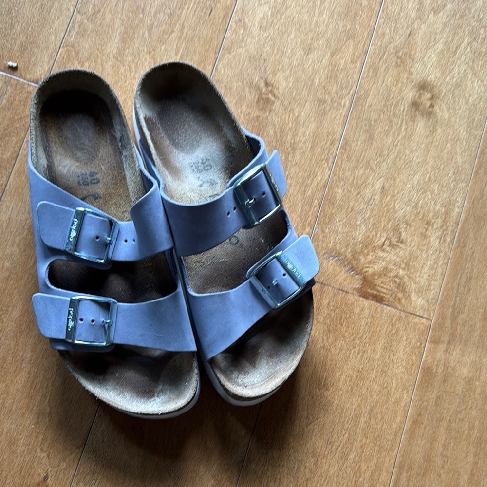 Birkenstock Blue Sandals with Adjustable Straps and Contoured Footbed
